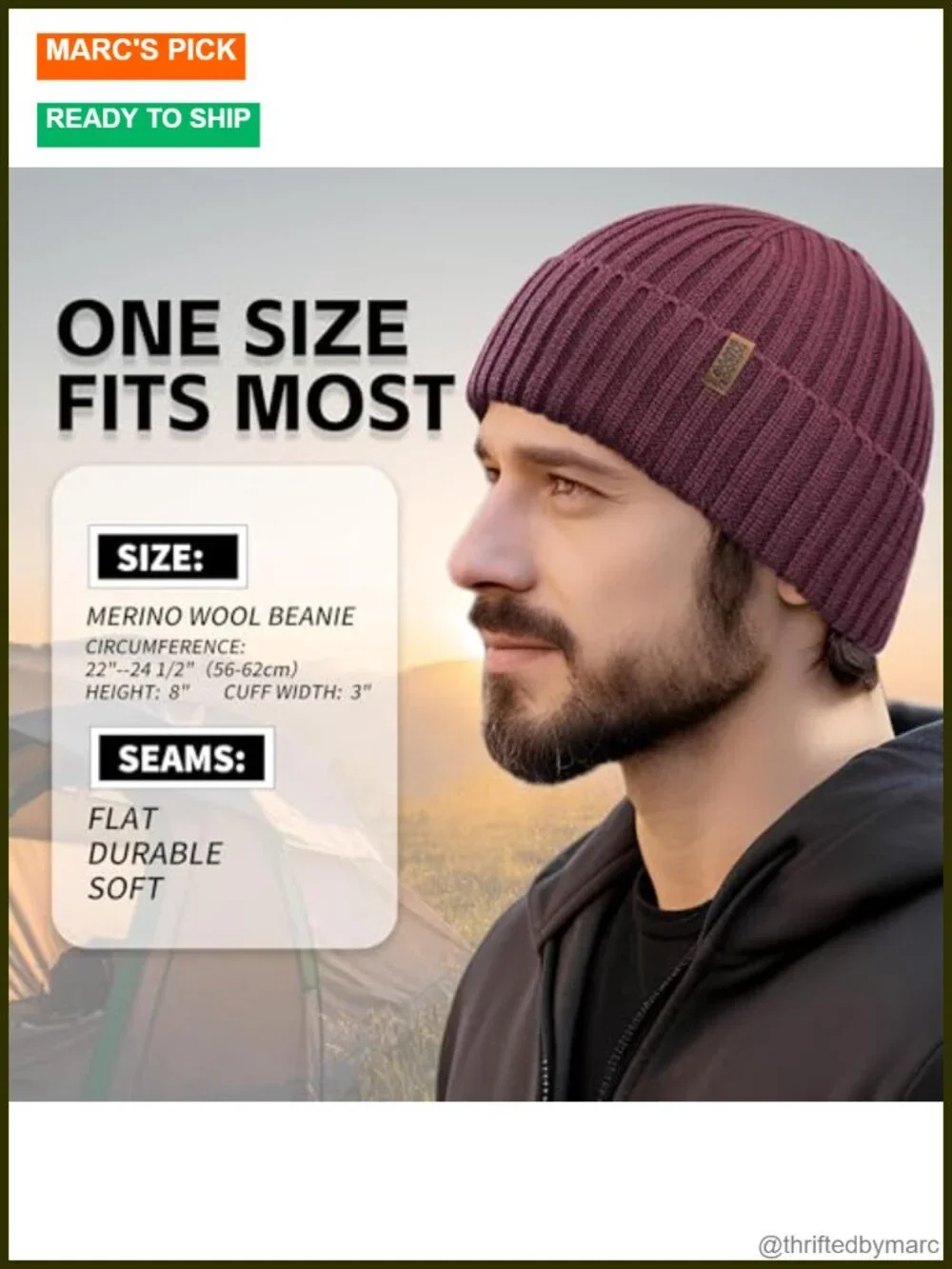 100% Merino Wool Beanie - Unisex Winter Hat, Cuffed Knit Skull Cap, Soft Warm